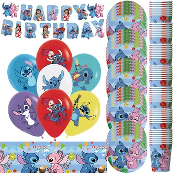 Disney Stitch Birthday Decorations for Kid Blue Lilo Stitch Theme Tableware Angle Party Balloon Napkin Tablecloth Party Supplies