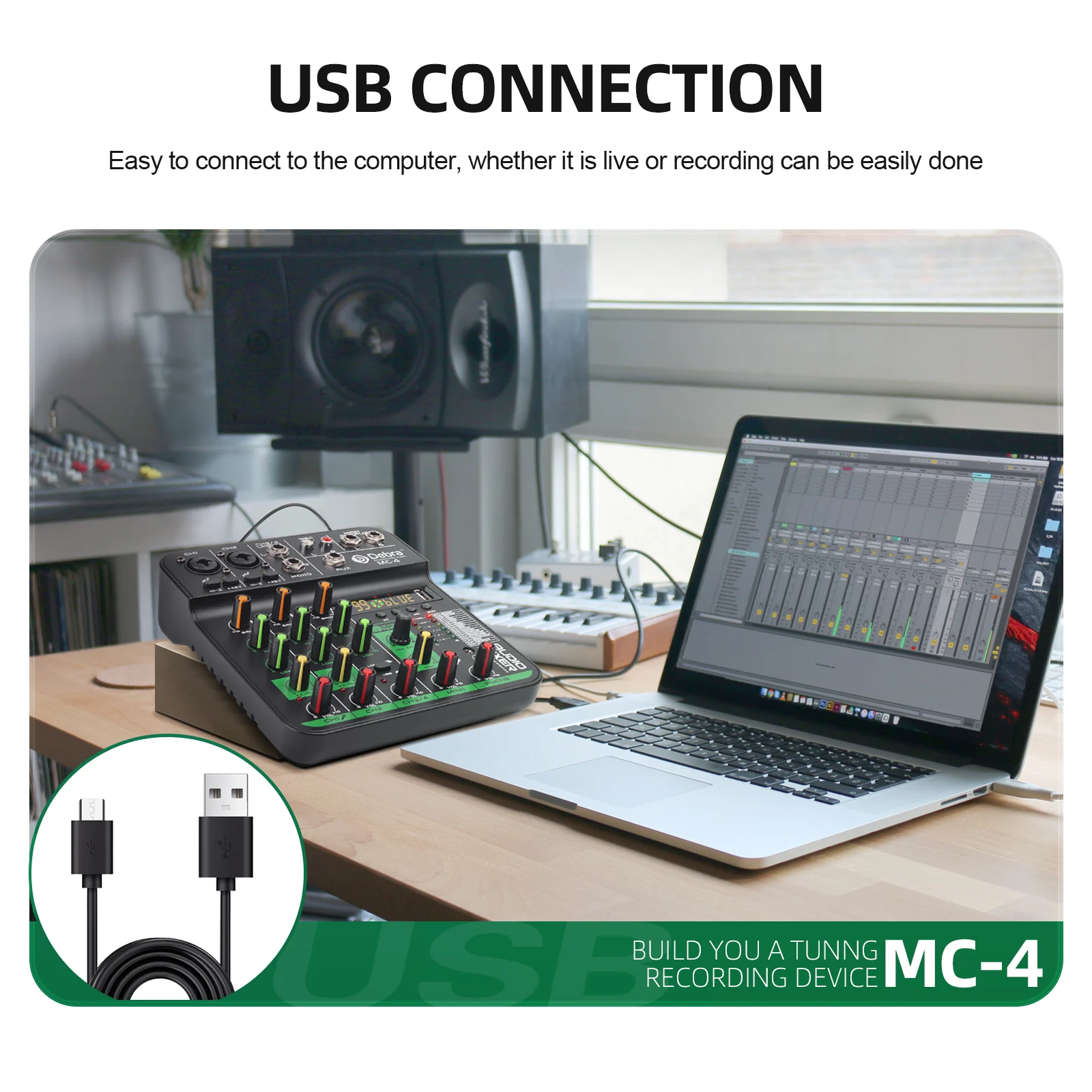 Debra MC-4 4 Channel Audio Mixer Bluetooth 5.0 99 DSP Reverb for Live Streaming