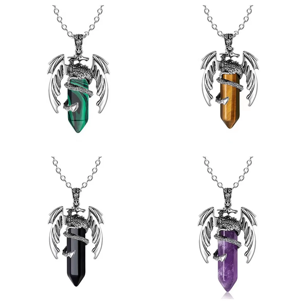 

Vintage Pterosaur Wrapped Crystal Pendant, Natural Crystal Quartz, Twin-Pointed Necklace, Reiki Healing Gift