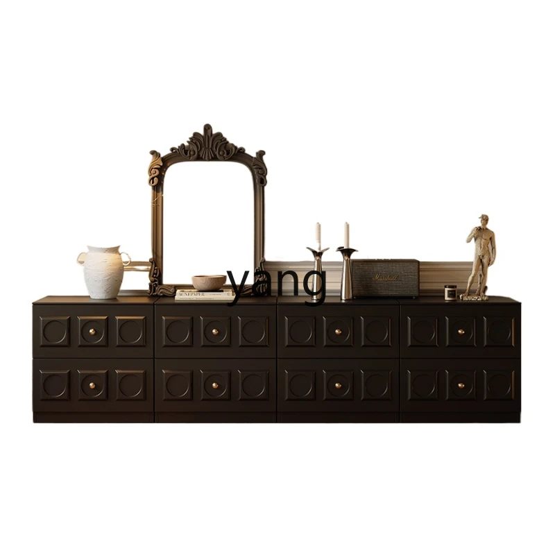 

LXL French Retro TV Cabinet and Tea Table Living Room Storage American Dining Edge Black Combination Mid-Ancient Module