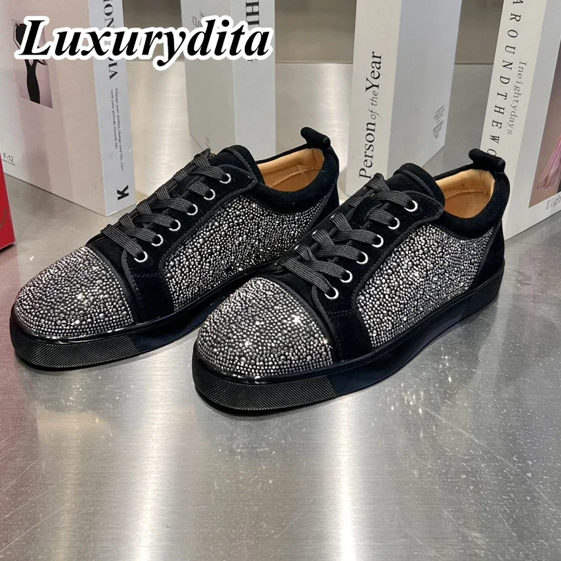 

LUXURYDITA Designer Men Casual Sneakers Real Leather Rivet Luxury Womens Tennis Shoes 35-47 Fashion Unisex loafers HJ316