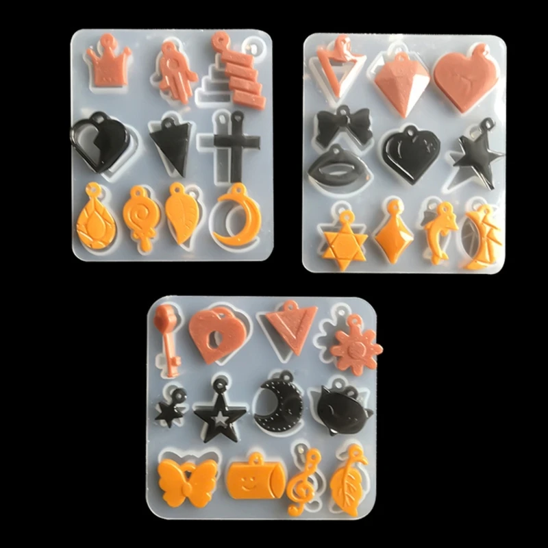 

3Styles Earring Combination Ornament Molds Love Crossed Leaves Moon Star Mold Resin Pendant Mold Suitable for Diy