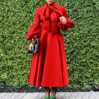 Church Dresses for Black Women African Vintage Fashion Bow Neck Formal Party Dress Ladies Elegant Swing Evening Dress Nice 1