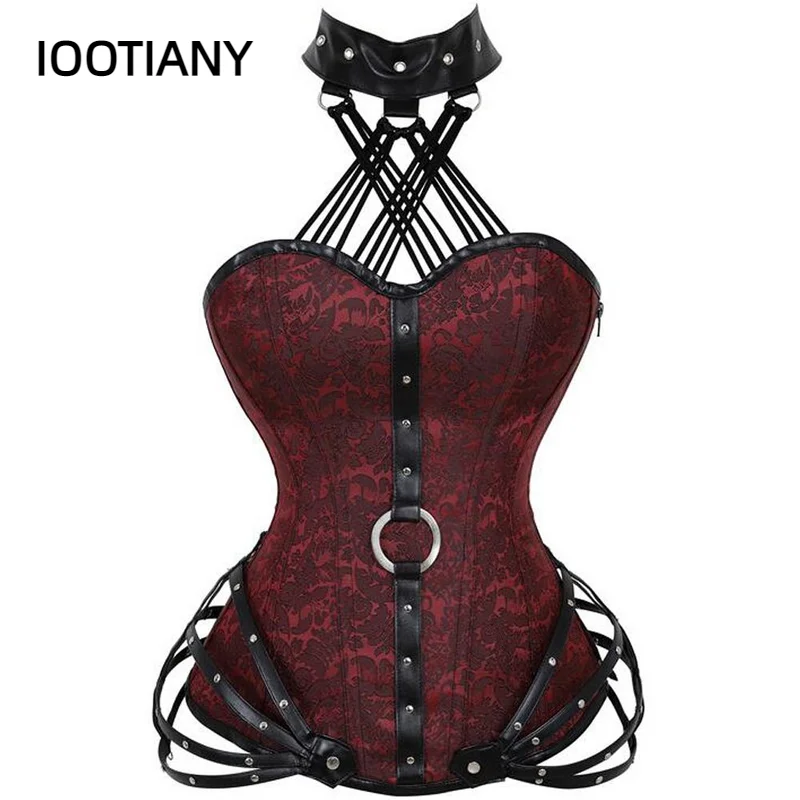 IOOTIANY Sexy Halter Steel Boned Zipper Corsets Bustiers Steampunk Corset Tops Gothic Clothing Modeling Strap Lingerie Tightenin