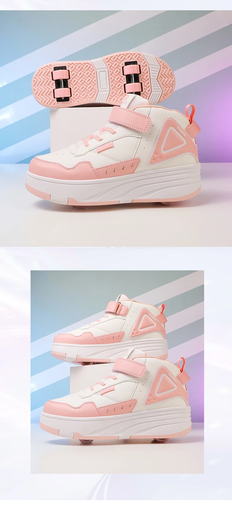 Children Roller Skates - Kids 4 Wheel Shoes With TPR Outsole & Hook And Loop Closure