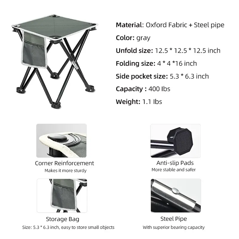 Retractable Stool Ice Anchor Drill Adapter 1Pcs Portable Folding Stool With Carrying Bag 400 Lb Capacity For Outdoor Walking Hiking Fishing