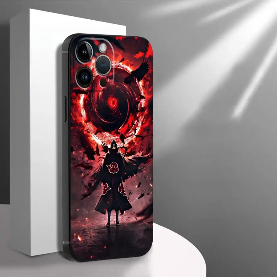 Sleek Black Soft Phone Cover with Cool Uchiha Itachi Design
