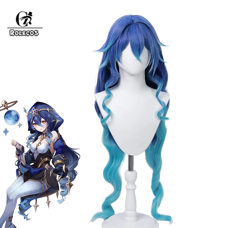 

ROLECOS Game Genshin Impact Layla Cosplay Wig 100cm Long Gradient Color Women Cosplay Wigs Heat Resistant Perucas Synthetic Hair