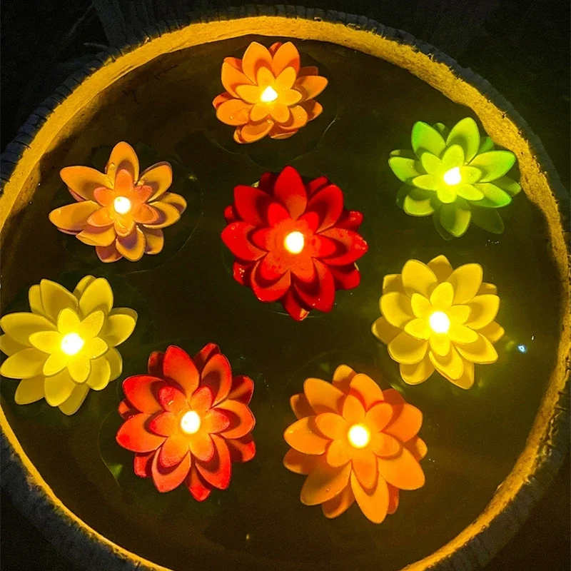 LED Lotus Night Lamp - Floating Water Sensor Flower for Elegant Garden and Home Decor