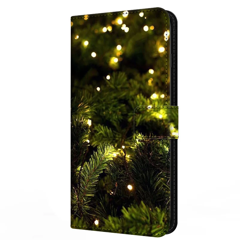 Leather Christmas Flip Wallet Phone Case - Elegant Design with Cute Holiday Theme
