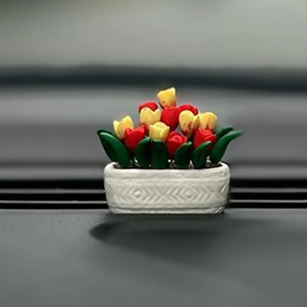 

Mini Tulip Pot Garden Bonsai Decor Home Miniature Potted Plants Model House Artificial Adorns Red and Yellow Supplies