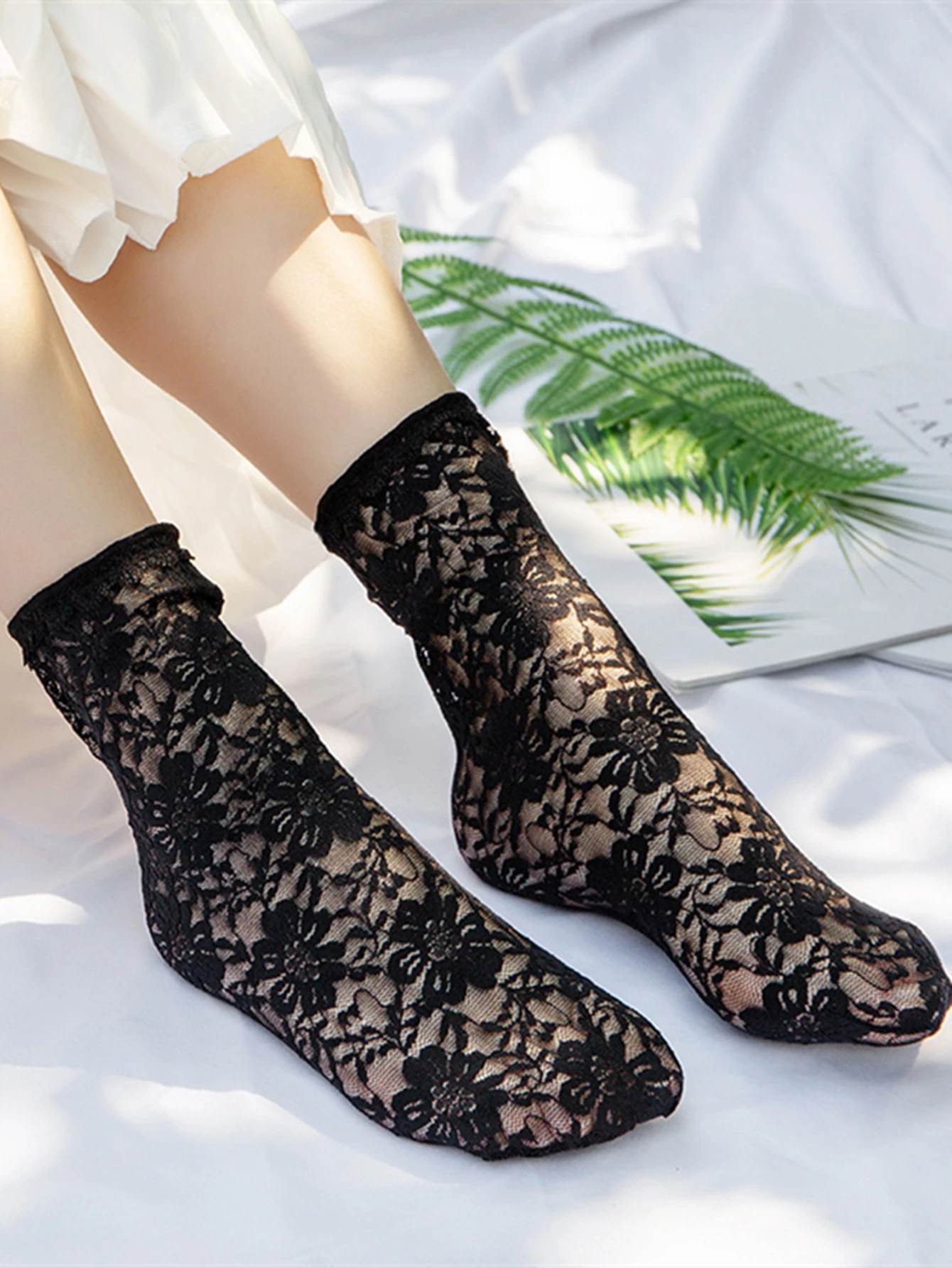Bas Femme Dentelle – Chaussettes Genou Rose Arc-en-ciel – Mignon Et Confortable