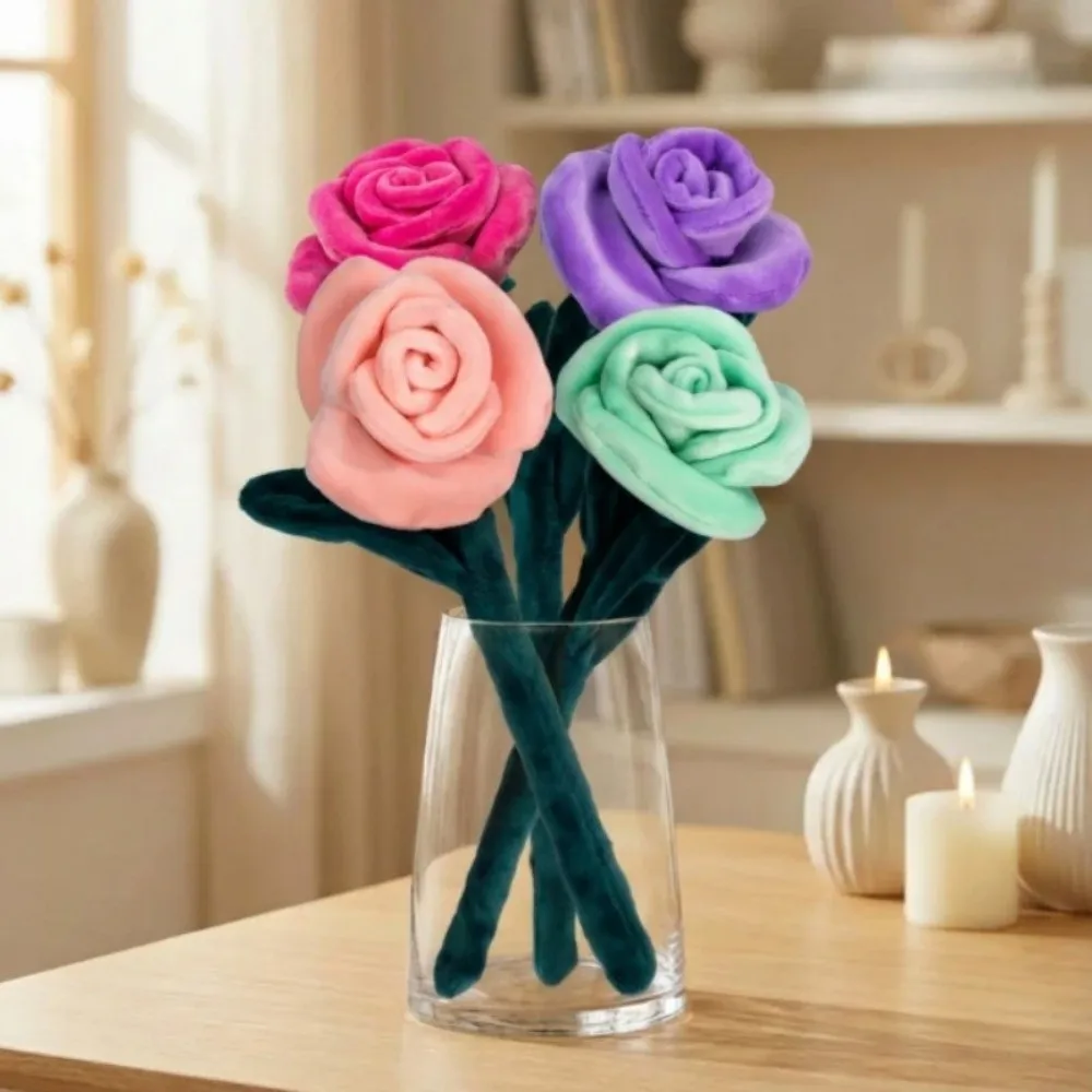 새로운 28CM 장미 질감의 부드러운 인공 꽃 화려한 싱글 부케 크리스마스 발렌타인데이 선물