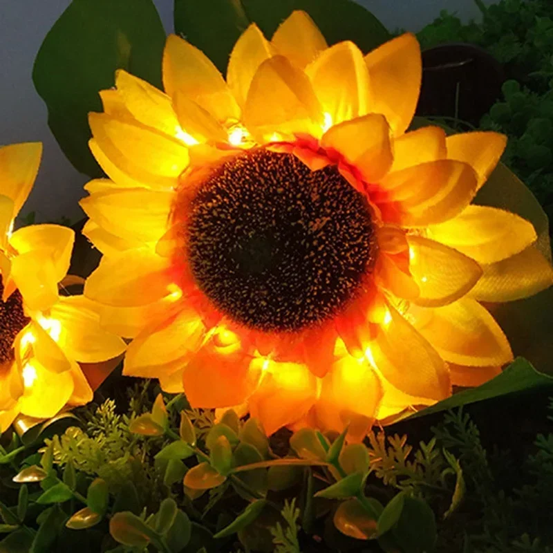 1/3 Head Solar Sunflower Lawn Lamp Garden Fairy Lights Outdoor Wedding Decorations LED Landscape Lights for Patio Garden Yard