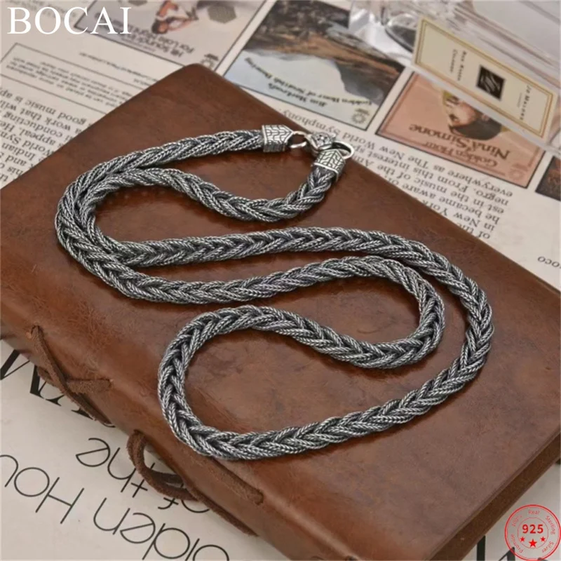 

BOCAI S925 Sterling Silver Necklaces for Women Men New Fashion Vajra Pestle Retro 6mm Horsewhip-chain Punk Jewelry Free Shipping