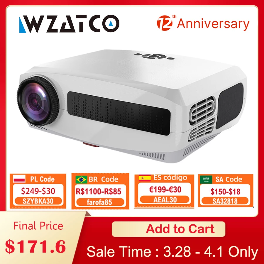 WZATCO C3 LED Projector Android 10.0 WIFI Full HD 1080P 300 inch Big Screen Proyector Home Theater Smart Video Beamer 1
