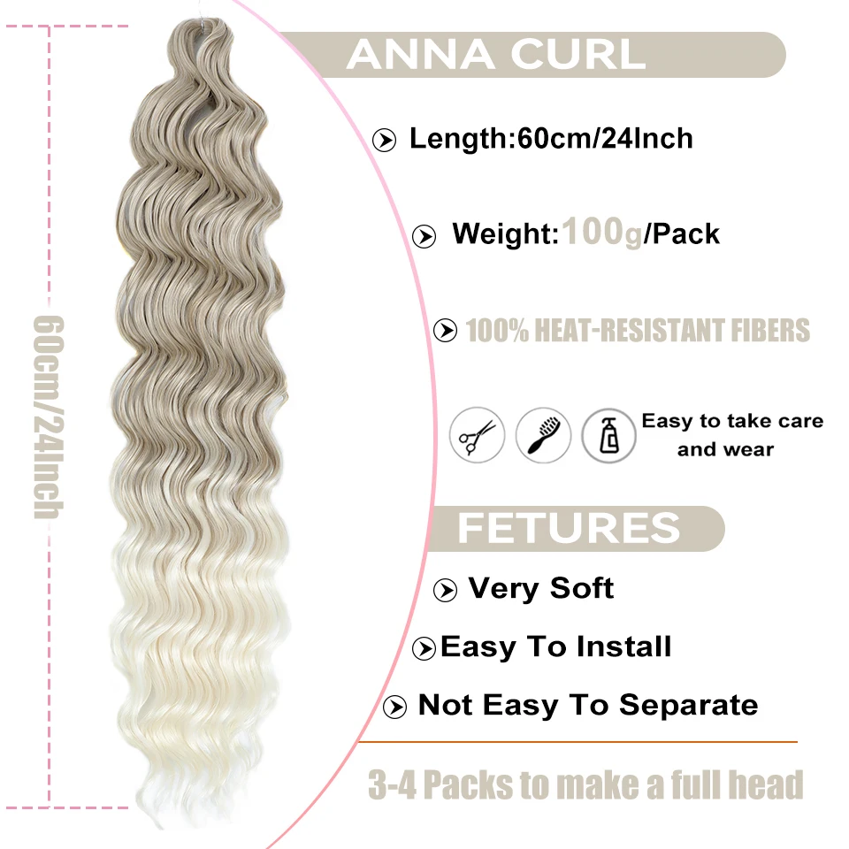 Ombre Copper Anna Hair Synthetic Loose Deep Wave Twist Crochet Hair Braid Afro Curl Water Wave Braiding Hair Extension For Women 6