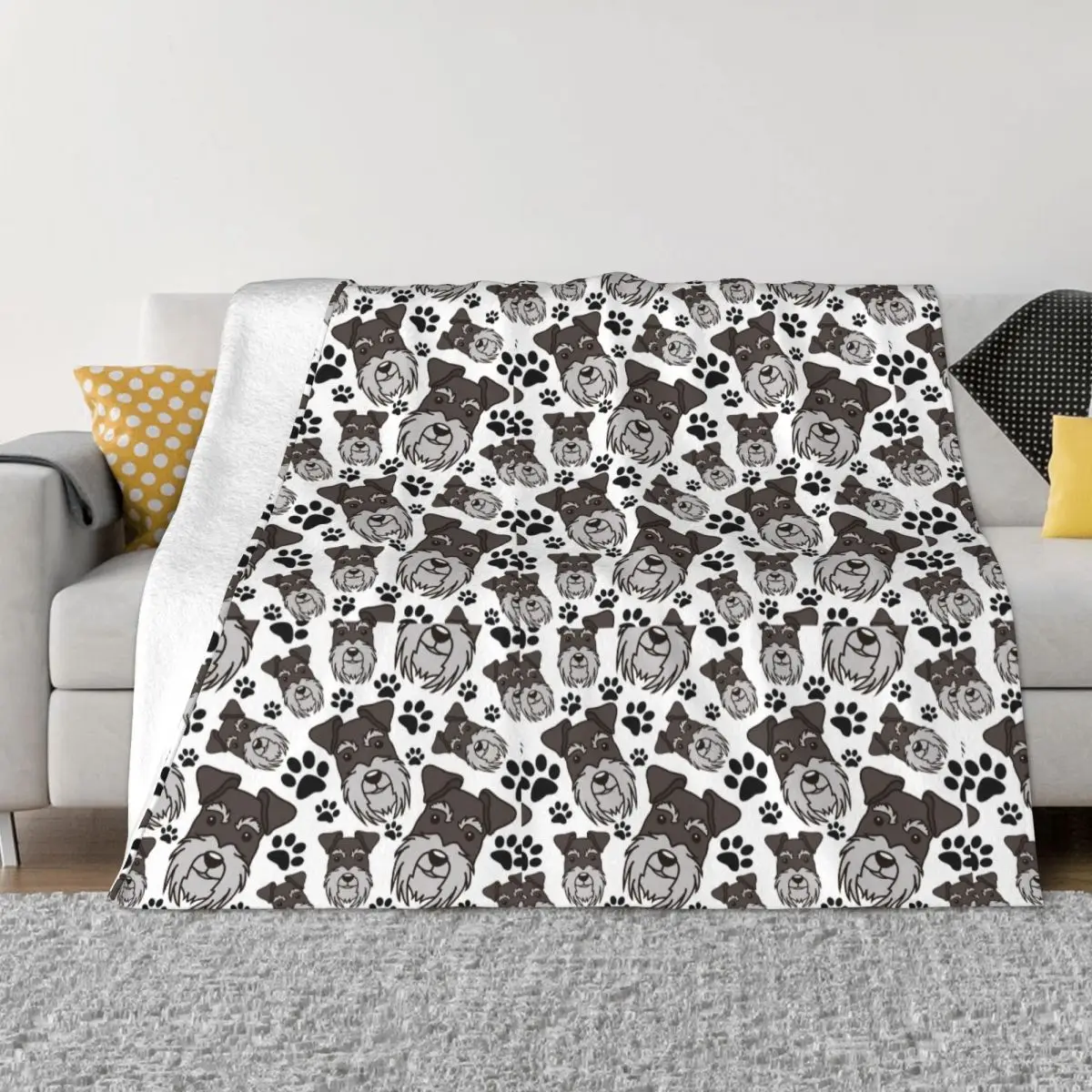

Schnauzer Puppy Dog Plaid Blanket Velvet Spring/Autumn Animal Cartoon Lightweight Throw Blanket for Home Couch Plush Thin Quilt