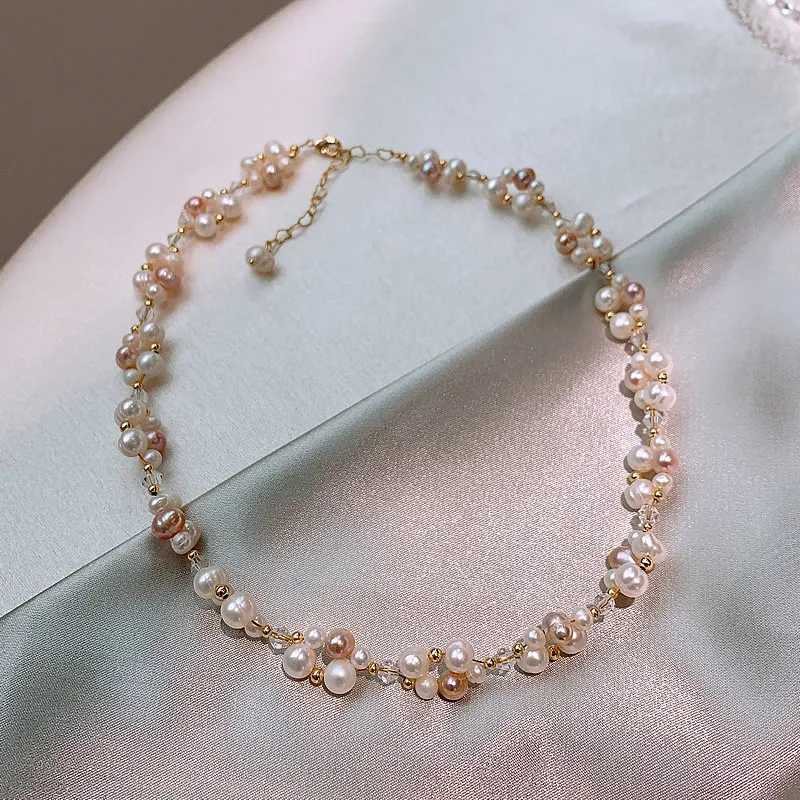 100% Natural Freshwater Pearl & Crystal 14K Gold Filled Female Jewelry Sets For Women Necklace Bracelet Wholesale Gifts No Fade 1