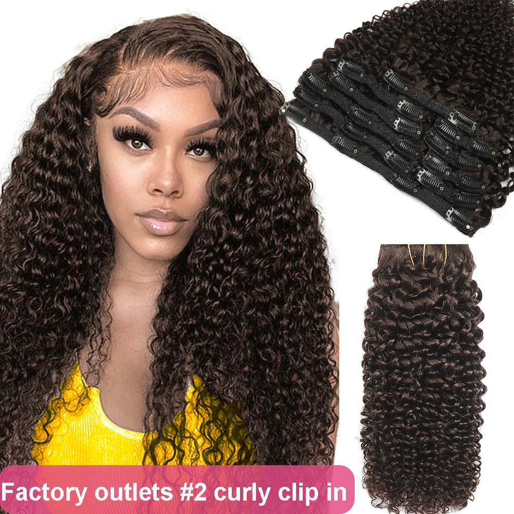Burmese Kinky Curly Hair Clip Ins Brown Curly Clip in Hair Extensions