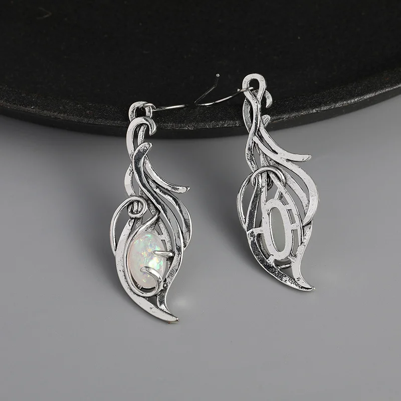 Bohemian Opal Dangle Earrings Elegant Silver Plated Jewelry For Holidays and Special Occasions E1238-1