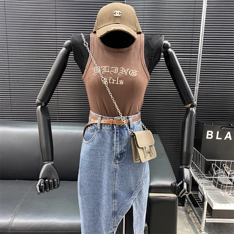 

Новинка 2022, модный дизайнерский Тонкий Топ в европейском стиле с вышитыми буквами, летний универсальный топ с открытым пупком