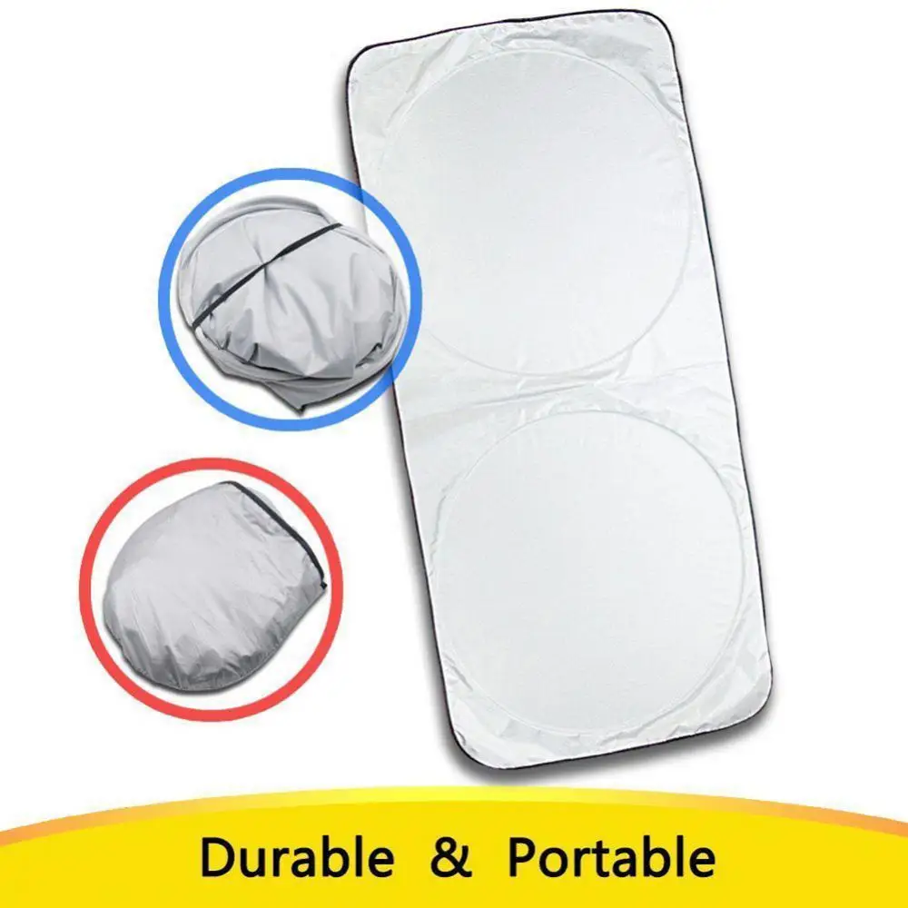 190cm x 90cm Foldable Truck Van Car Front Windshield Visor Cover Protector Double Circle Silver Tape Sunshade For Sun Blocking