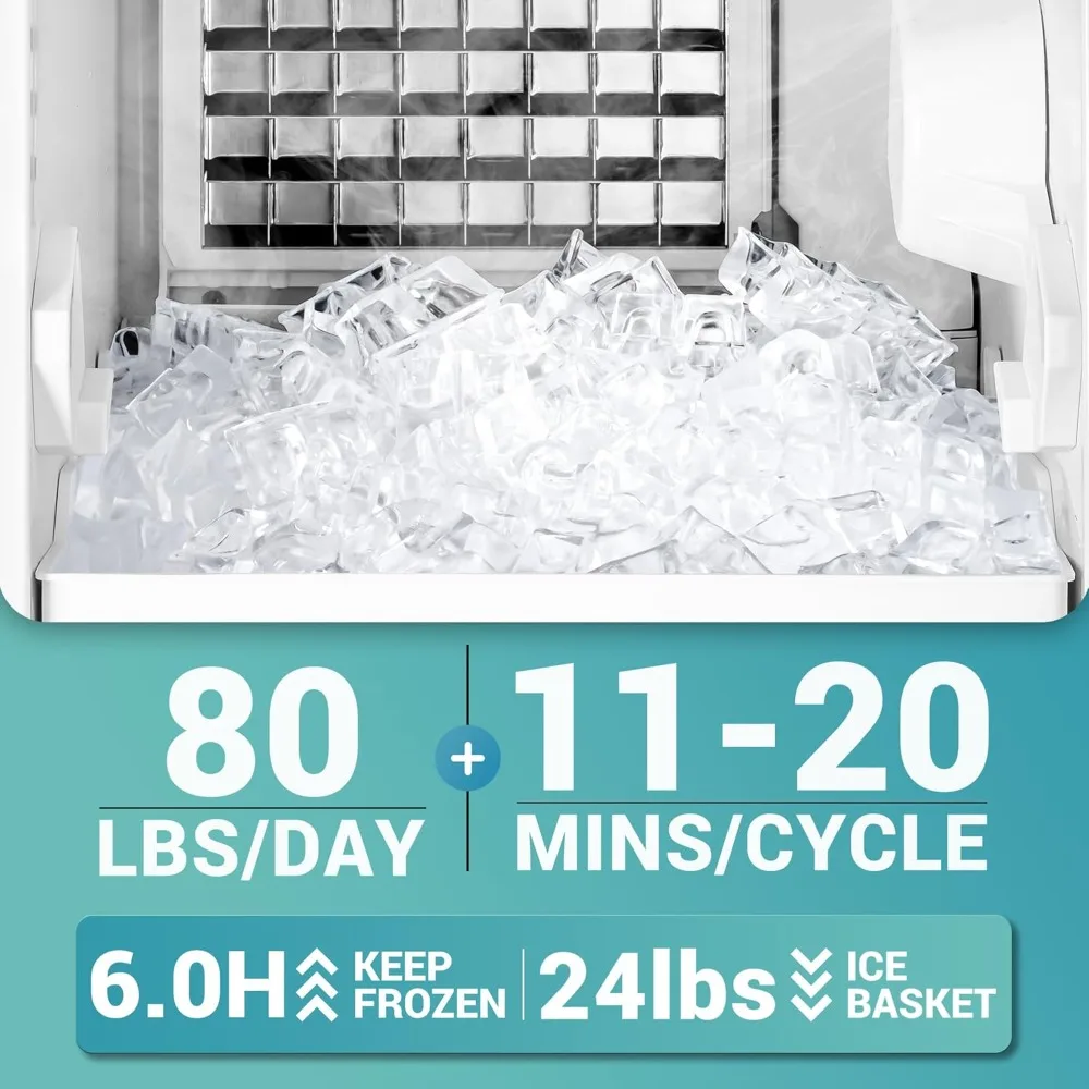 Commercial Under Counter Ice Maker Machine, 80 Lbs/Day Auto-Cleaning & 24H Timer,Drain Pump 2