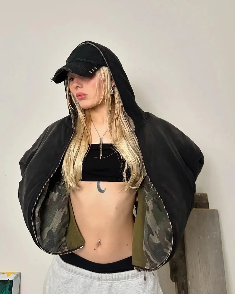 Y2K Retro Camouflage Reversible Jackets Warm Jacket for Women and Men Street Coats Clothes Harajuku Hip-Hop Casual Street Wear 3