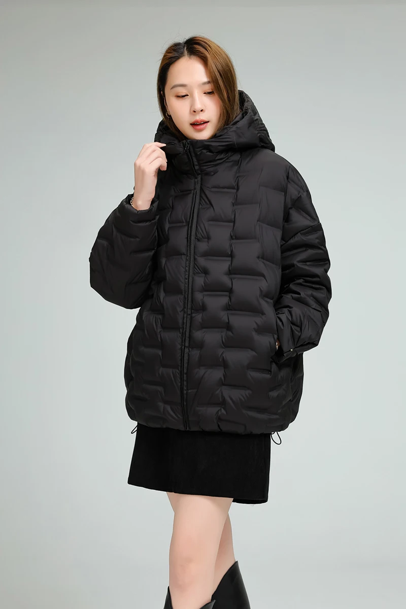 Schinteon Women Light 90% White Duck Down Jacket Casual Loose Over Size Autumn Winter Outwear with Hood Top Quality Coat 2025
