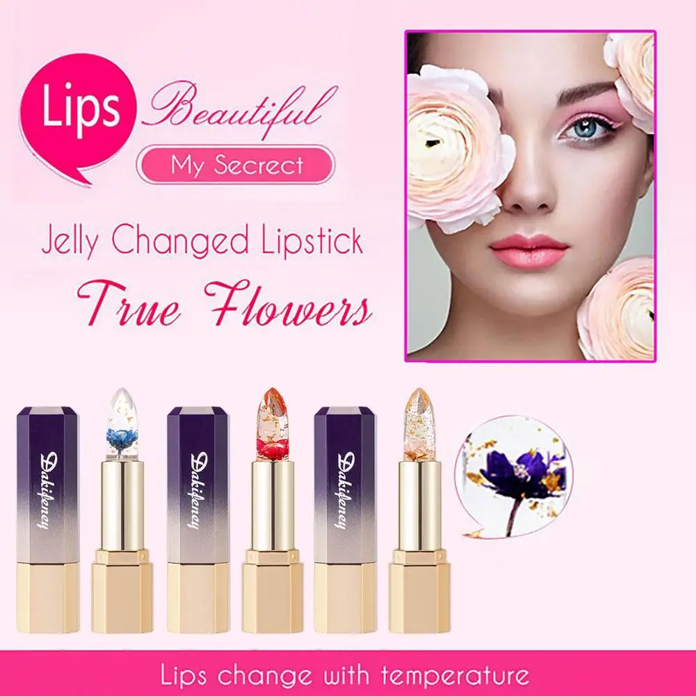 

Flower Lipstick Waterproof Long Lasting Moisturizing Temperature Transparent Lip Lipstick Gloss Repair Change Balm Color Li D3X9