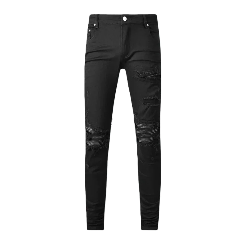 Men's Ripped Jeans Men's jeans Patchwork jeans Patched jeans  Pure Cotton Washed Trendy Brand High Street Style Classic Black