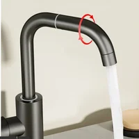 ก๊อกอ่างล้างหน้าแบบหมุนได้ ก๊อกน้ําร้อนและเย็น ก๊อกน้ําสแตนเลสสีเทา 5