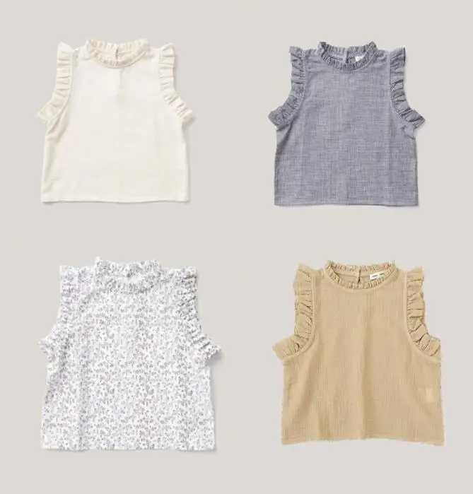 

SP Summer Lace Baby Girls Tops Super Cute Sleeveless Ins Ruffle Design Vest Base Tees Tops Bebes Children Clothing Rope