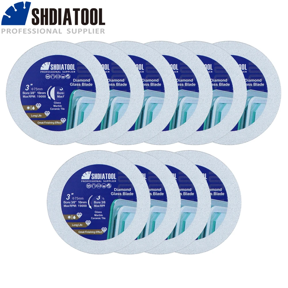 SHDIATOOL Dia75mm Diamond Glass Cutting Disc 10Pcs Jade Crystal Marble Quartz Grinding Plate 3inch Mini Circular Saw Blade