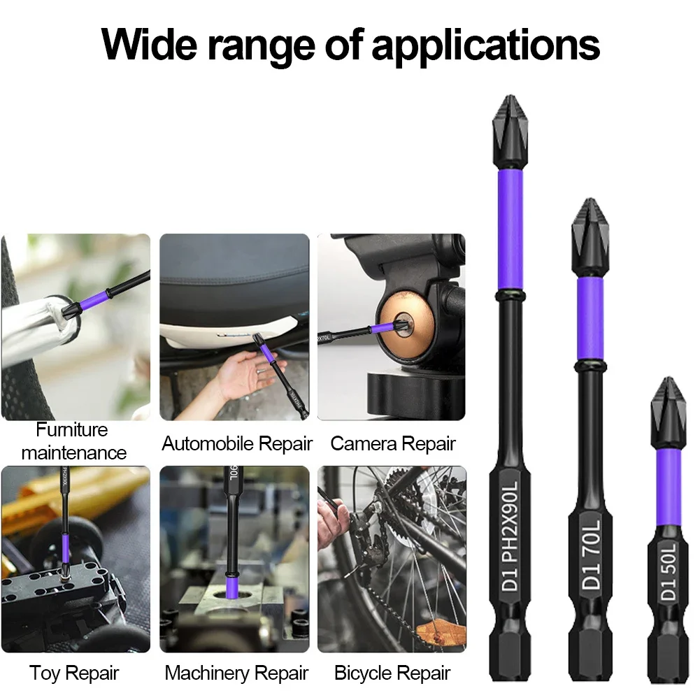 Magnetic Screwdriver Bits Strong Magnetic Cross Bits D1 High Hardness Anti-shock Batch Head Non-slip Impact Driver Sets For Power Drilling