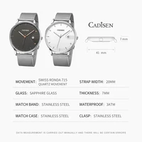 CADISEN suisse Ronda 715 montre à Quartz homme 7MM cadran Ultra-mince saphir lumineux acier inoxydable Milano maille bracelet montres hommes 6