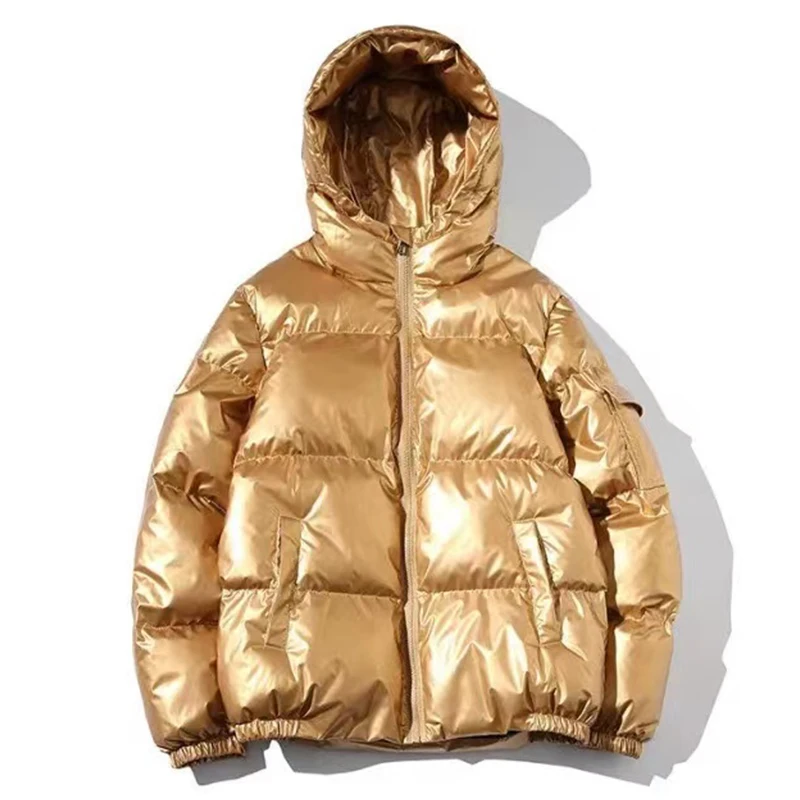 Casual Men's Autumn Winter Solid Color Parka Bright Thick Hooded Cotton-Padded Jacket Outwear LooseWater proof Warm Coat Clothes