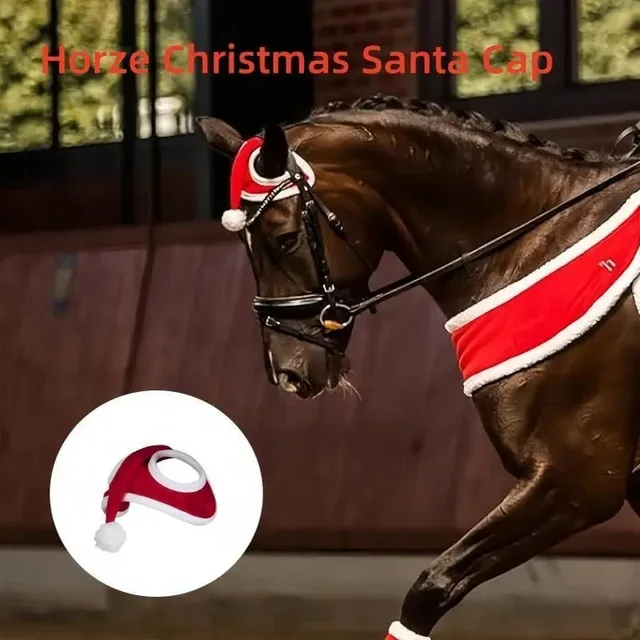 Santa Hat for Horse Equestrian Christmas  Horse Fly Ear Bonnet for Christmas Parade Horse Costume Holiday One Ear Slip On 5
