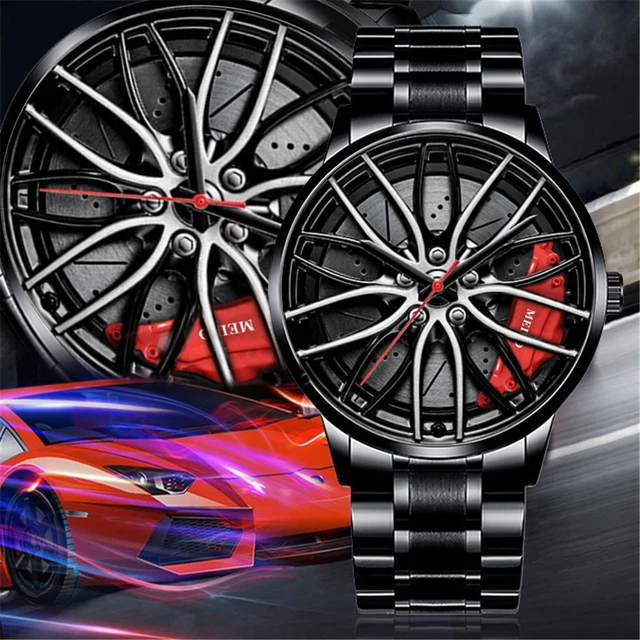 Mens Luxury Watches Sports Car Watches 3D Sport Rim Hub Wheel Wristwatch Car Quartz Men's Watches Creative Relogio Masculino 4