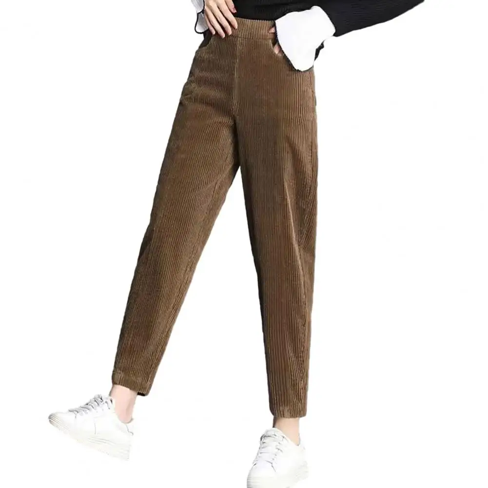 Women's Corduroy Pants Fall/winter Pants High Elastic Waist Plush Fabric Wide Leg Trousers