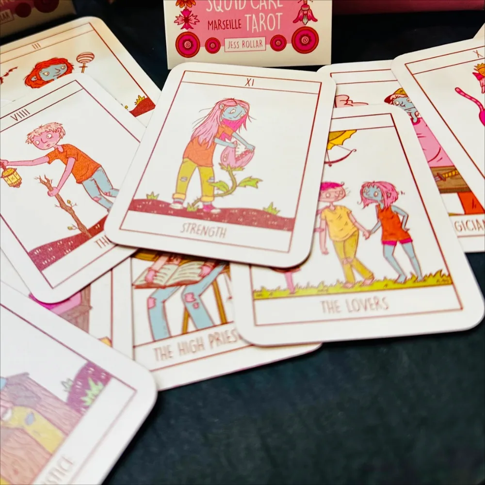 9*6.5cm Squid Cake Tarot 78 Card Deck with Knights Riding Creatures, Quirky Faces and A Delicious Colour Palette 3