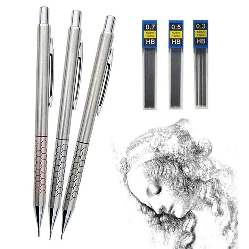 0,5 0, 07 0,7mm Metall Druck bleistift mit Radiergummi Set 2b/hb Blei Kunst Skizze Zeichnung liefert automatische Bleistift Schreibwaren