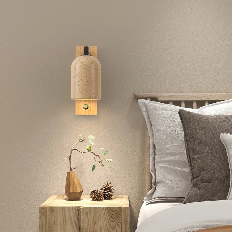 Natural Stone LED Wall Lights Bedroom Living Room Office Hotel Aisle Wood Sconce E27 Bulb With Switch Drop Shipping 2