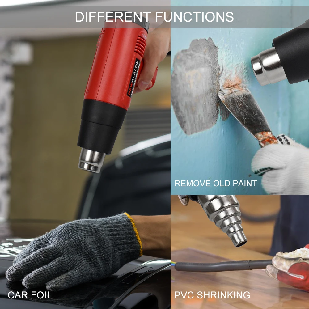 NEWACALOX 1500-2000W Industrial Hair Dryer Heat Gun Adjustable Wind Speed Hot Air Gun 50℃-650℃ Temperature Shrink Wrapping Tools