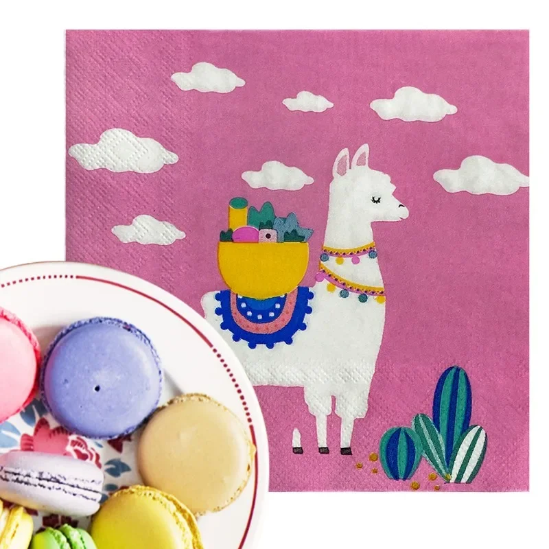10/20pcs New Pink Alpaca Clouds Food Grade Printed Patterns Paper Towels Party Paper Placemats Commercial Napkins