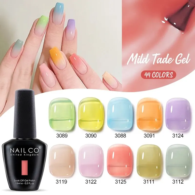 NAILCO 젤리 유리 젤 네일 광택제 반투명, 다채로운 반영구 바니시, UV LED 흡수, 네일 아트 매니큐어 젤, 여름