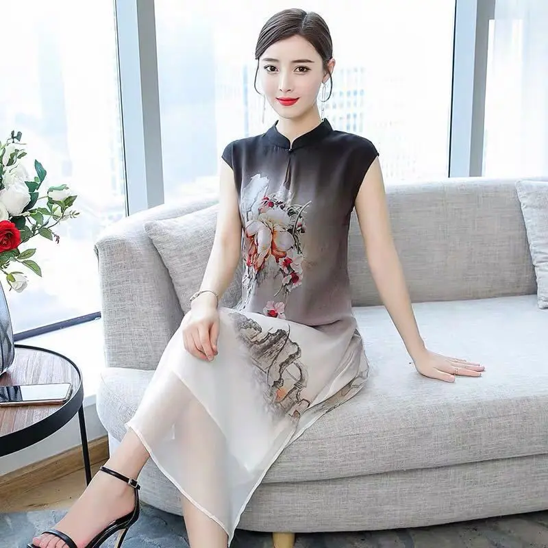 

2024 chinese style vintage clothing women elegant retro qipao dress elegant party chiffon ao dai dress vestido oriental dress
