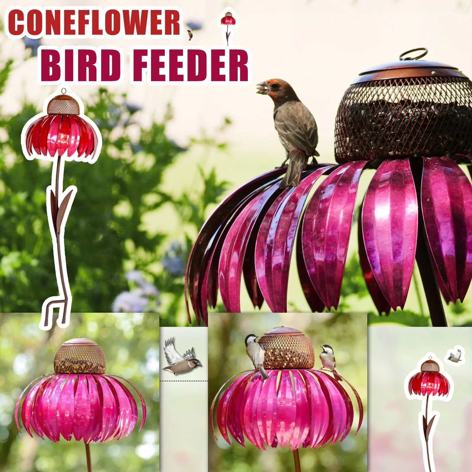 Bird Feeder Sensation Coneflower Wild Bird Feeder Gazebo Hummingbird Pink Detachable Lotus Shaped