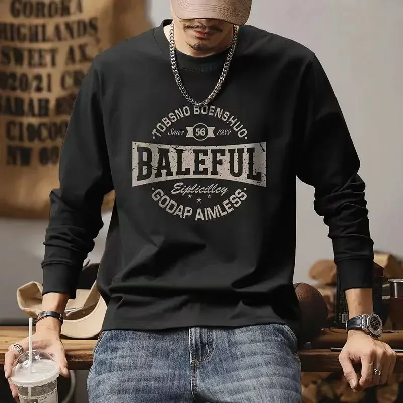 thumbnail image 1 of Camiseta para hombre, cuello redondo, jersey para hombre, 100 % algodón, manga larga, sudaderas sociales, ajuste regular, talla normal, talla S, estética, XL, 1 of 5